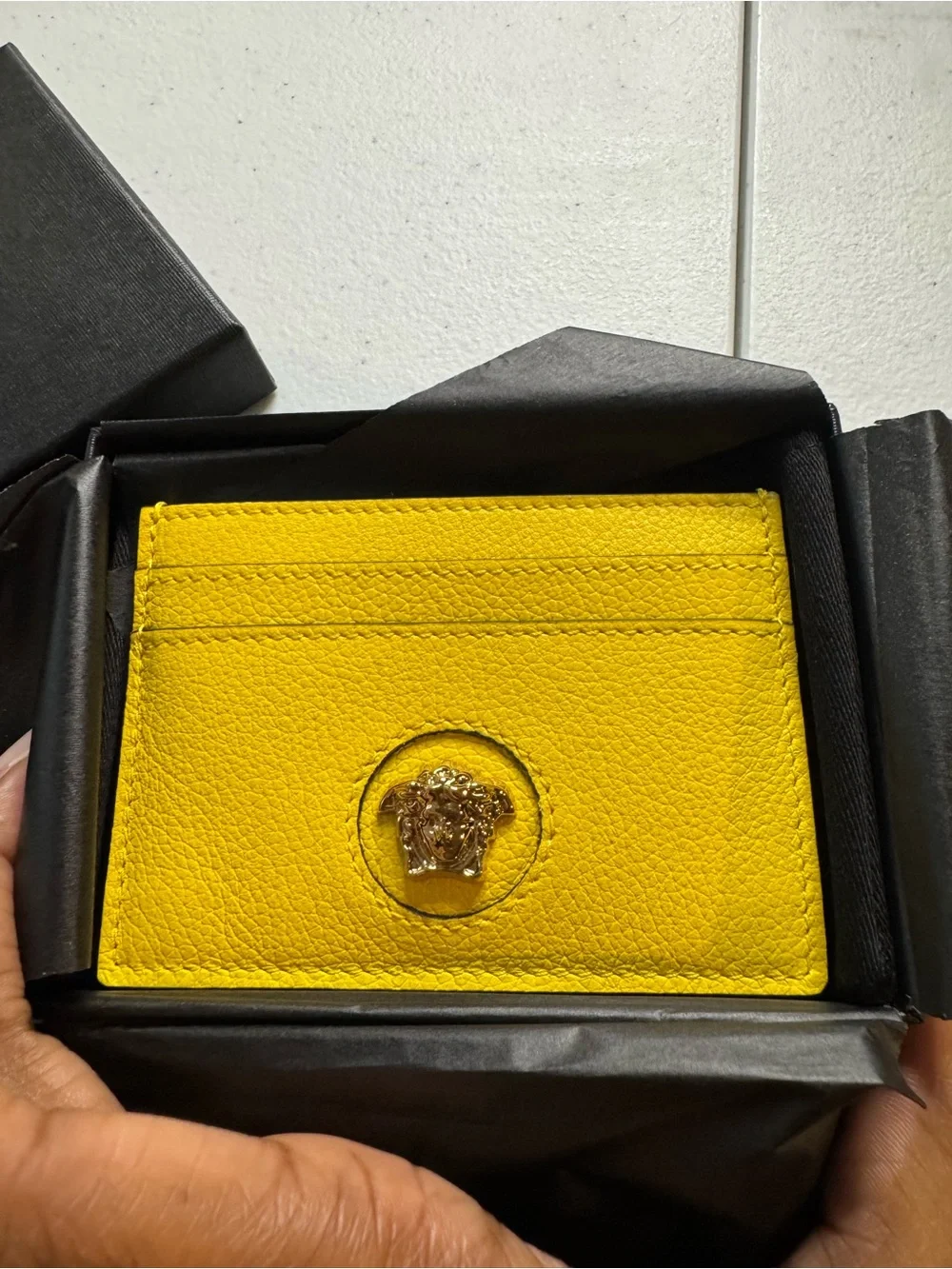 Authentic Versace Yellow Leather Card Holder with Medusa Emblem